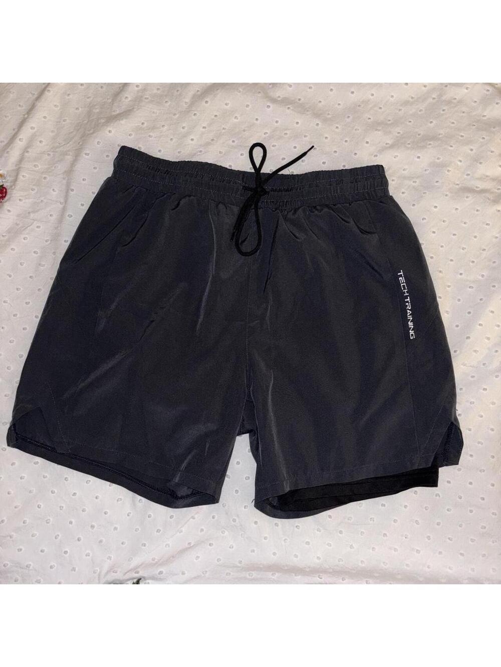 SHEIN Men’s Medium 2-in-1 Running Shorts Black Compression Lined Gym Athletic